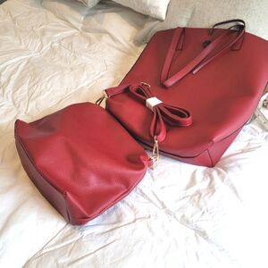 Large bold red tote & matching purse set NWOT faux leather